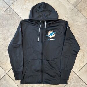 Nike Dri-Fit On Field Jacket Mens Medium Grey Hoodie Full Zip Miami Dolphins NFL